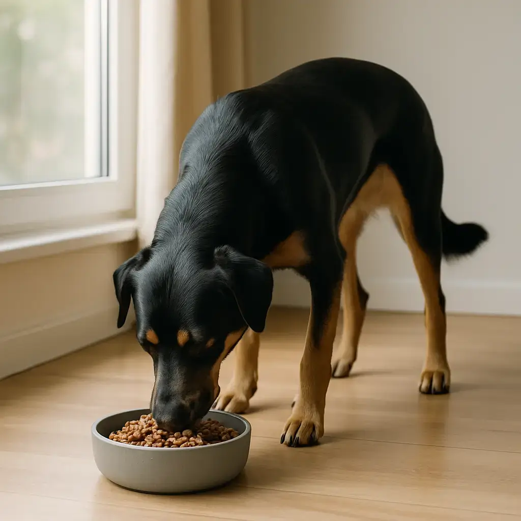 Rotina alimentar equilibrada com alimentação saudável cão Cão saudável se alimentando em uma rotina equilibrada com alimentação saudável cão